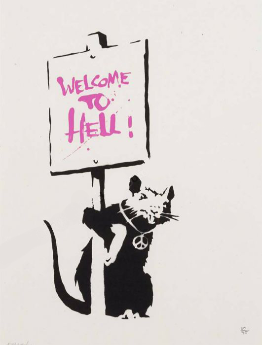 Banksy - Welcome to Hell (Placard Rat Series) Banksy - Welcome to Hell (Placard Rat Series)